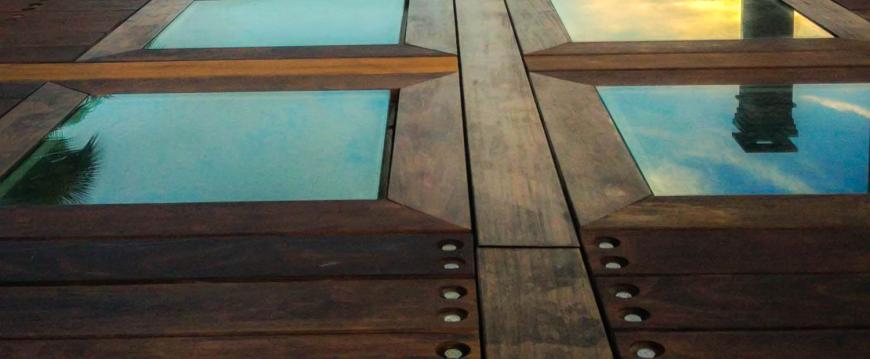 ipe wood dock with glass windows